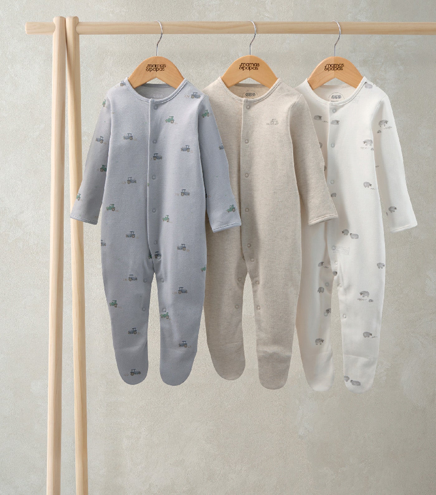 Mamas & Papas Pack of 3 Sleepsuits Farmyard