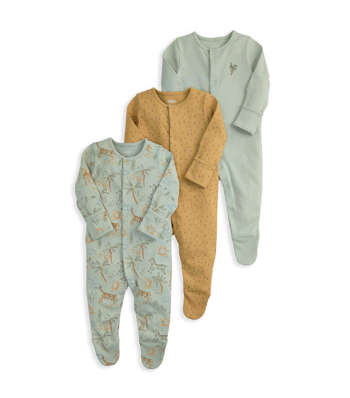 Mamas & Papas Pack of 3 Sleepsuits Safari
