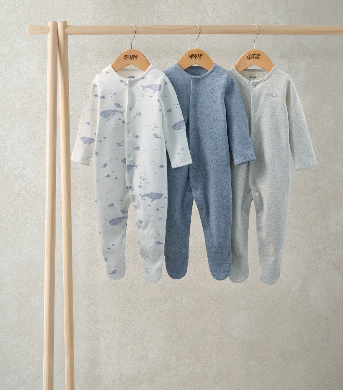 Mamas & Papas Pack of 3 Sleepsuits Whales