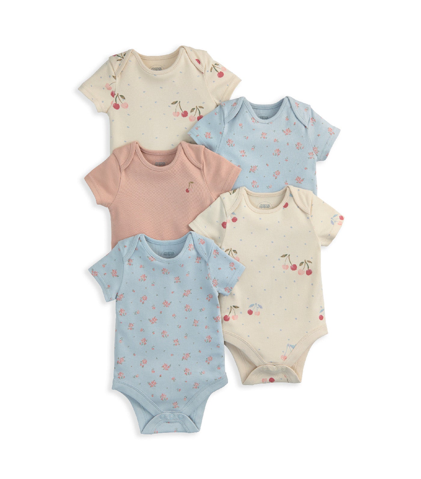 Mamas & Papas Pack of 5 Short Sleeve Bodysuits Cherries