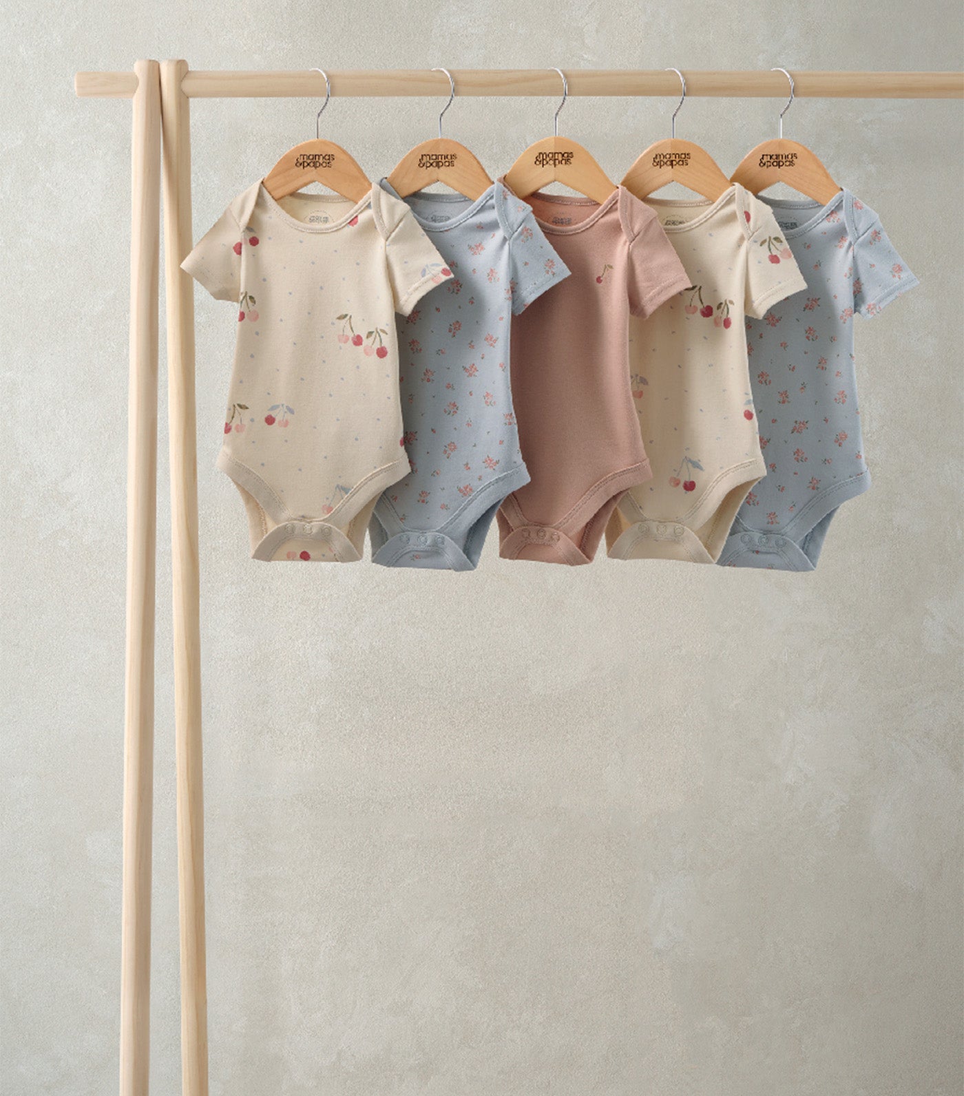 Mamas & Papas Pack of 5 Short Sleeve Bodysuits Cherries