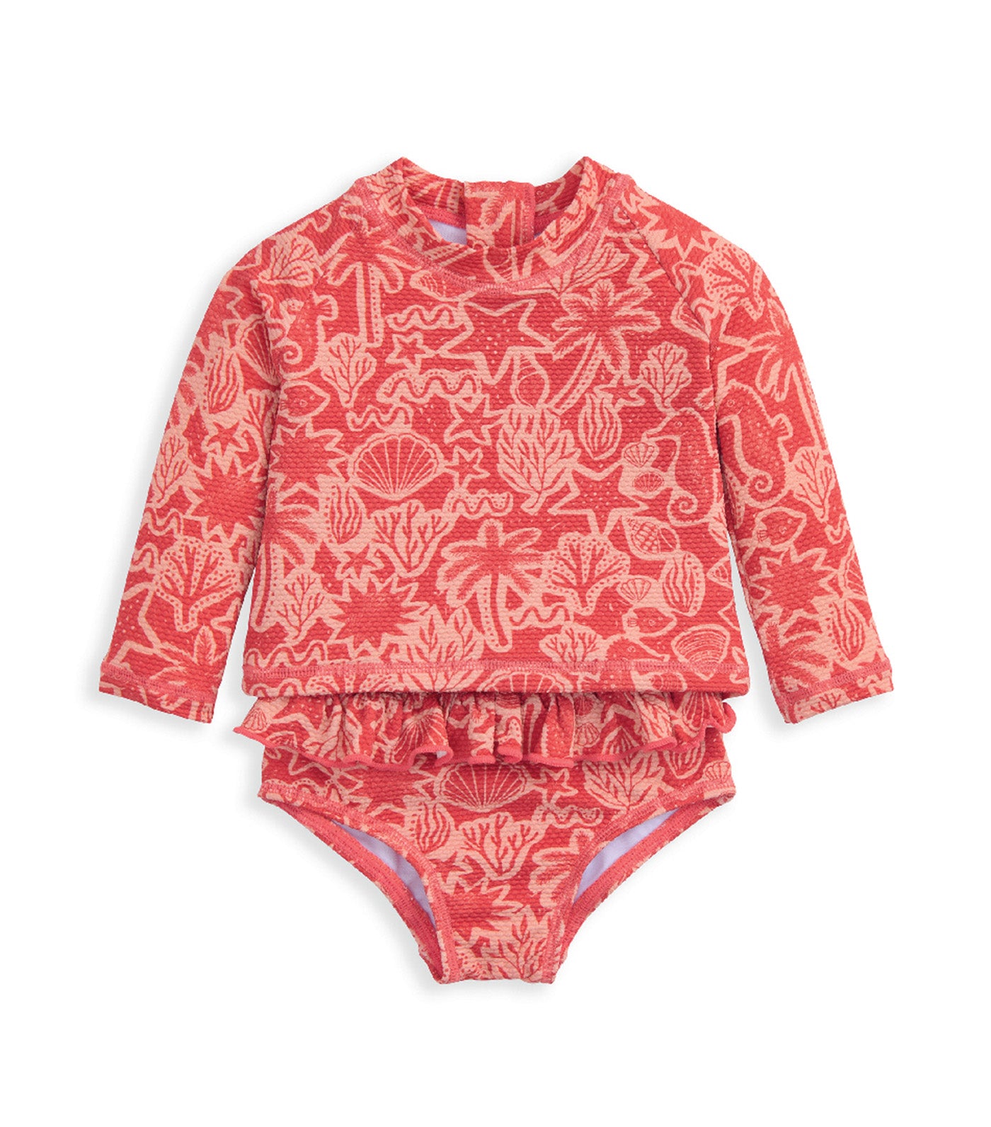 Seahorse Long Sleeve Swim Top and Bottoms Red
