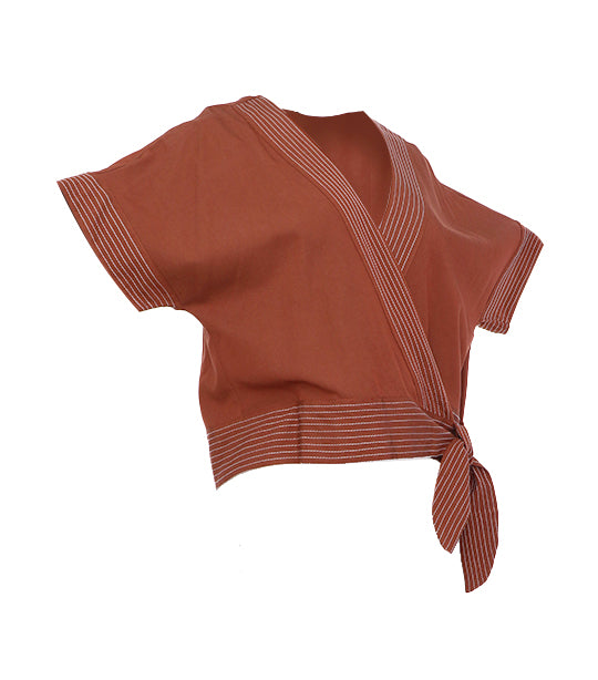 Anne Overlap Blouse with Tie-Side Brown