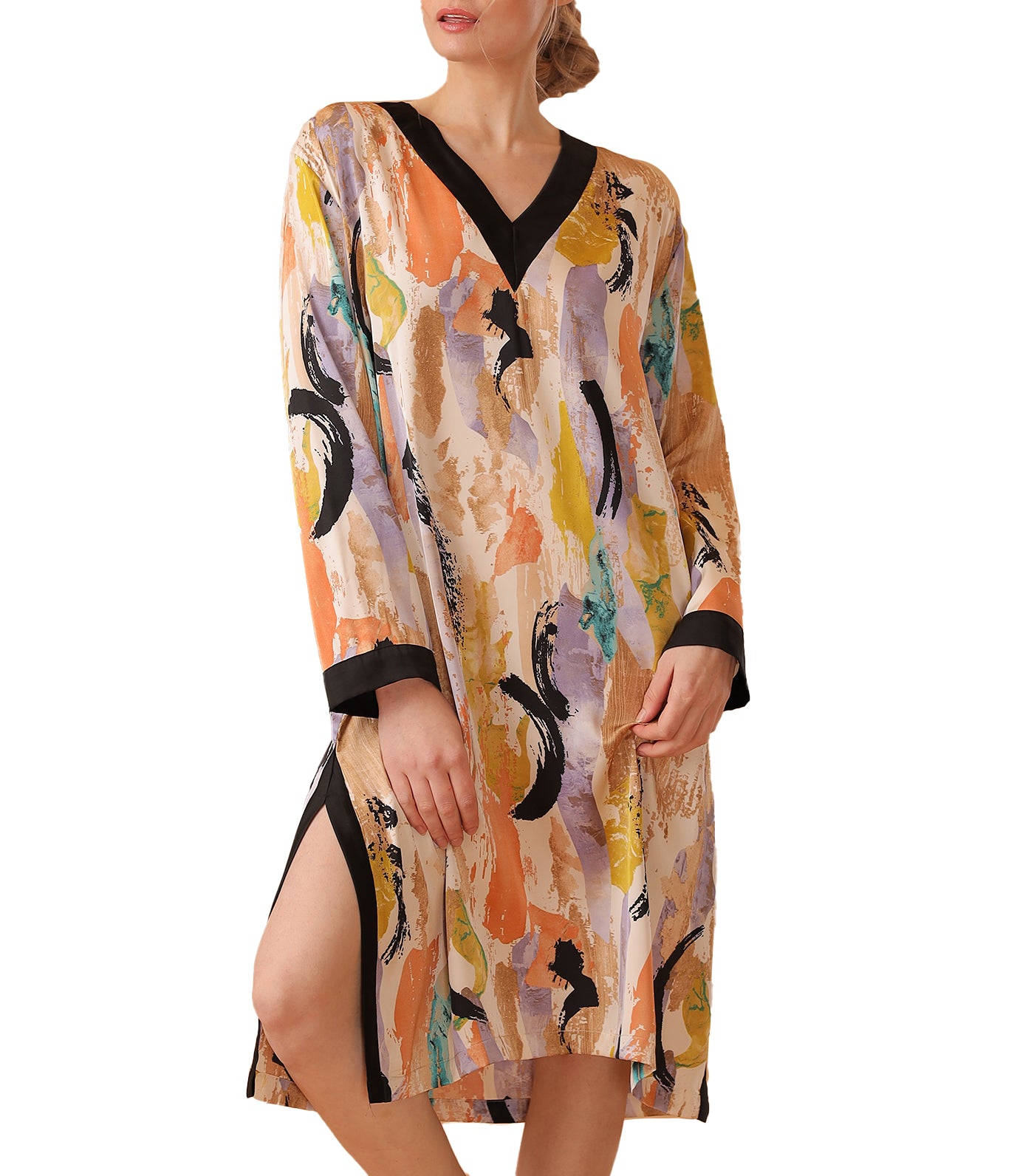 Periya Caftan in Beige Multicolor