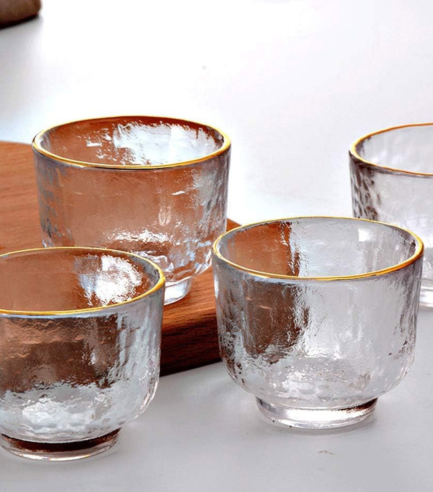 Keiko Hammered Finish with Gold Rim Glass Sake Set Clear/Gold
