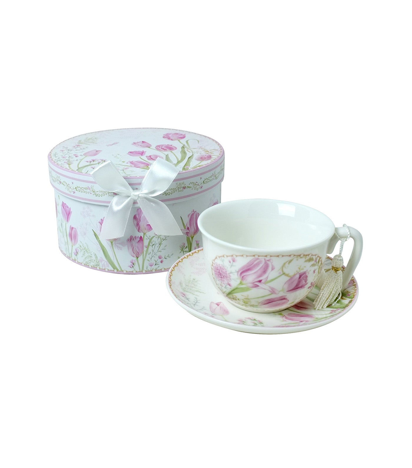 Sugarplum Lifestyle Pink Tulips Collection Cappuccino Cup and Saucer 