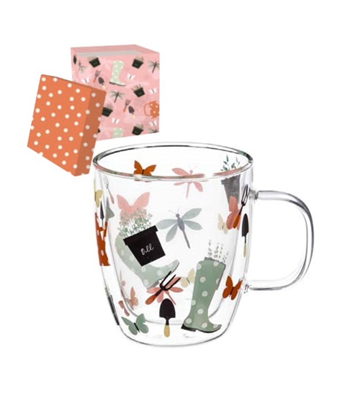 Sugarplum Lifestyle Garden Pink Pattern Glass Café Cup