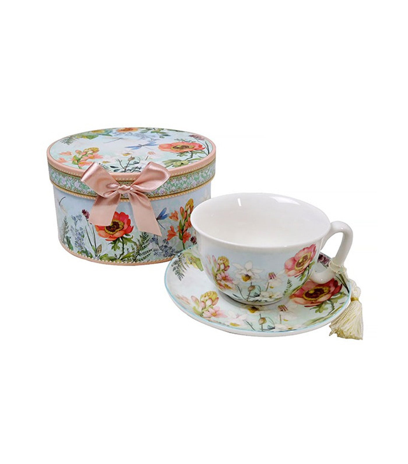 Sugarplum Lifestyle Orchard Garden Collection Pair Porcelain Cappuccino Cup and Saucer