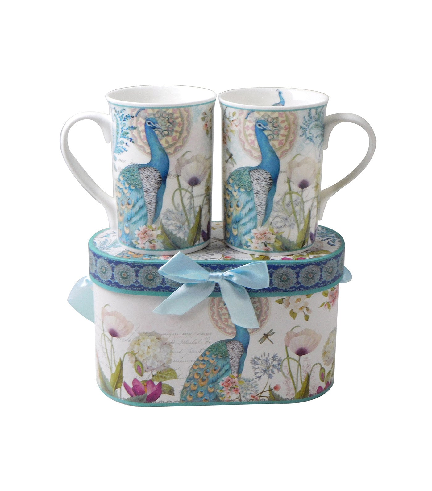 Sugarplum Lifestyle Resplendent Peacock Collection Set of 2 Porcelain Couple Mugs