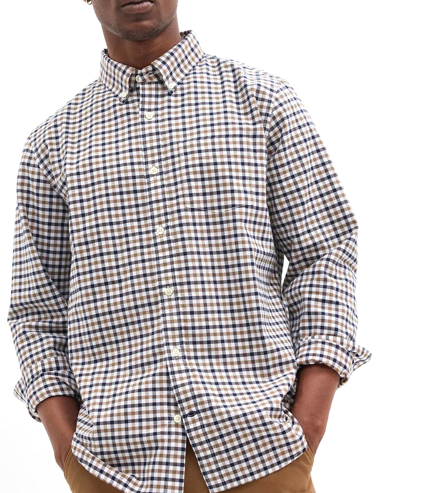 Oxford Shirt in Standard Fit Brown Navy Plaid
