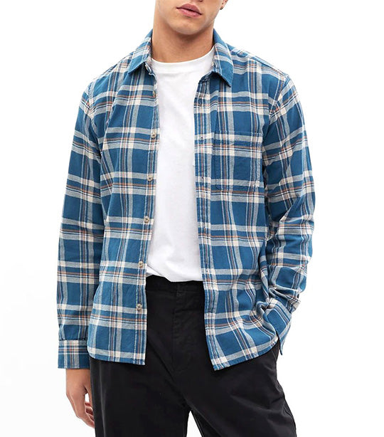 Flannel Shirt in Standard Fit Blue Brown Plaid