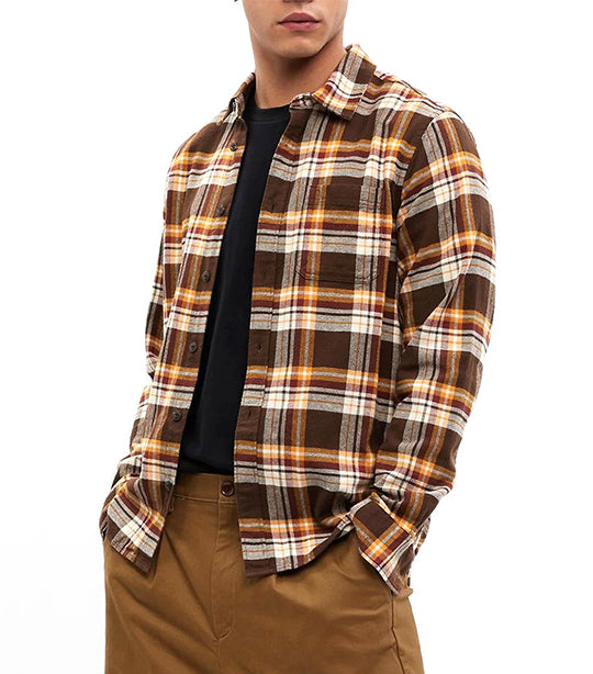 Flannel Shirt in Standard Fit Brown Multi Plaid