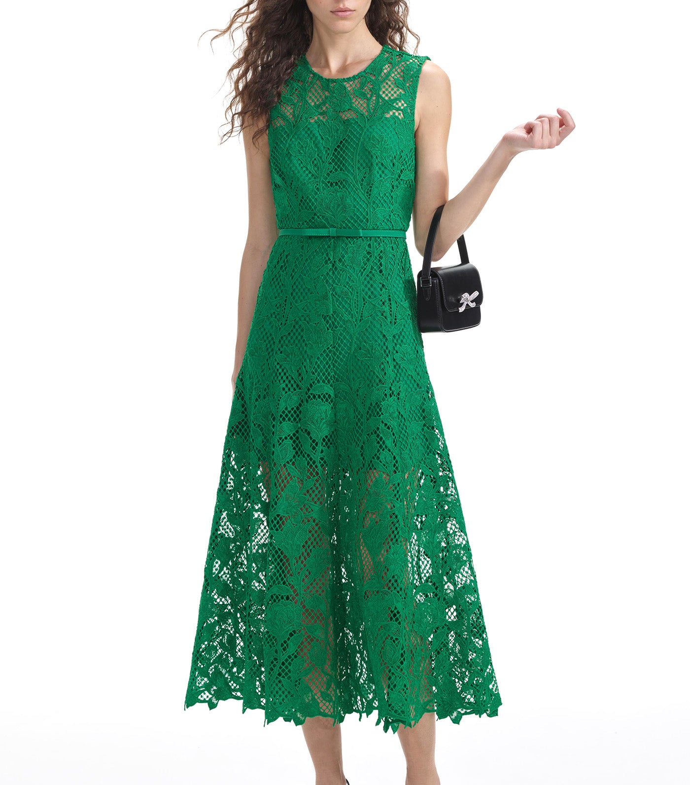 Lace Sleeveless Midi Dress Green