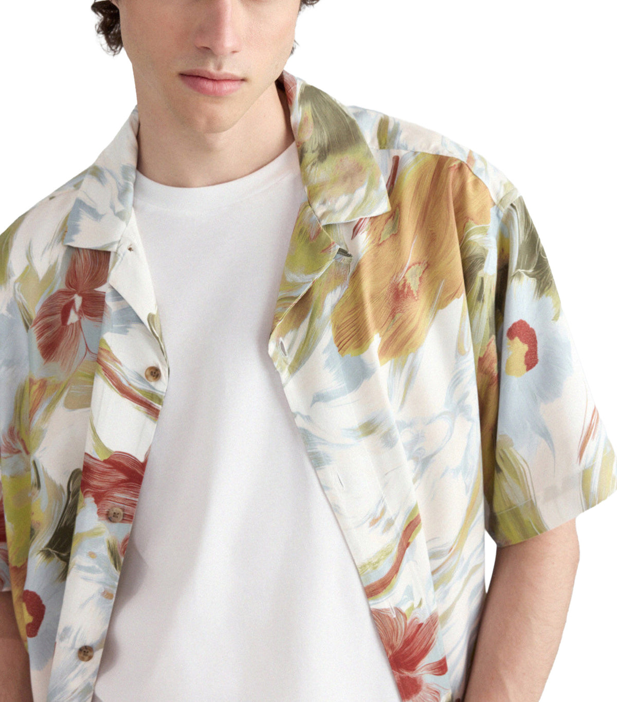 Printed Viscose Short-Sleeved Shirt White Print