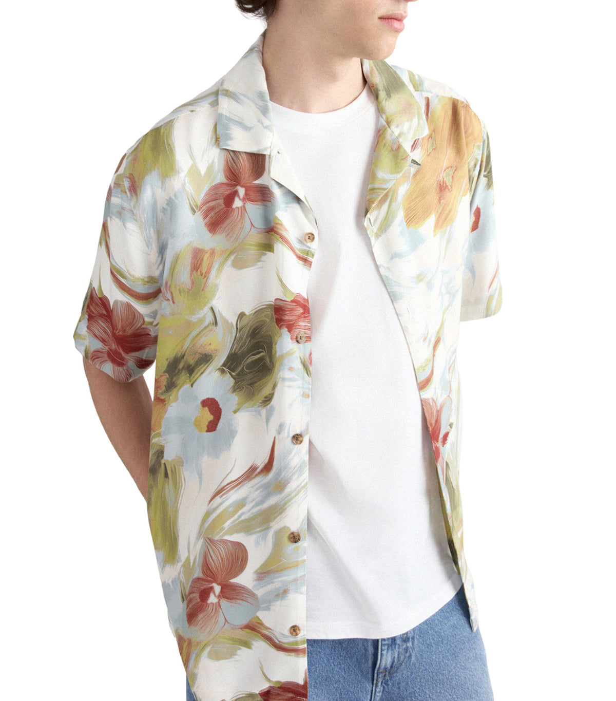 Printed Viscose Short-Sleeved Shirt White Print