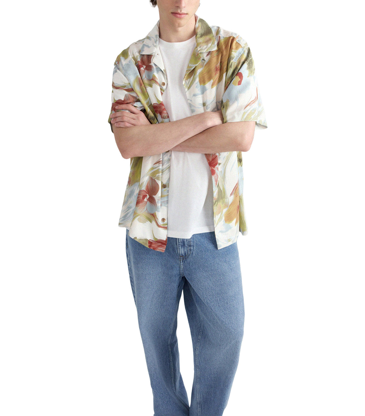Printed Viscose Short-Sleeved Shirt White Print