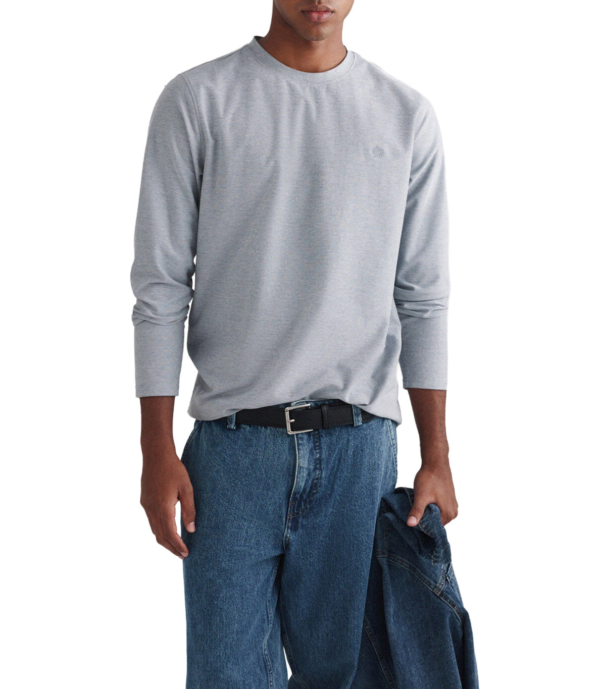 Long-Sleeved Oxford Piqué T-Shirt Light Blue