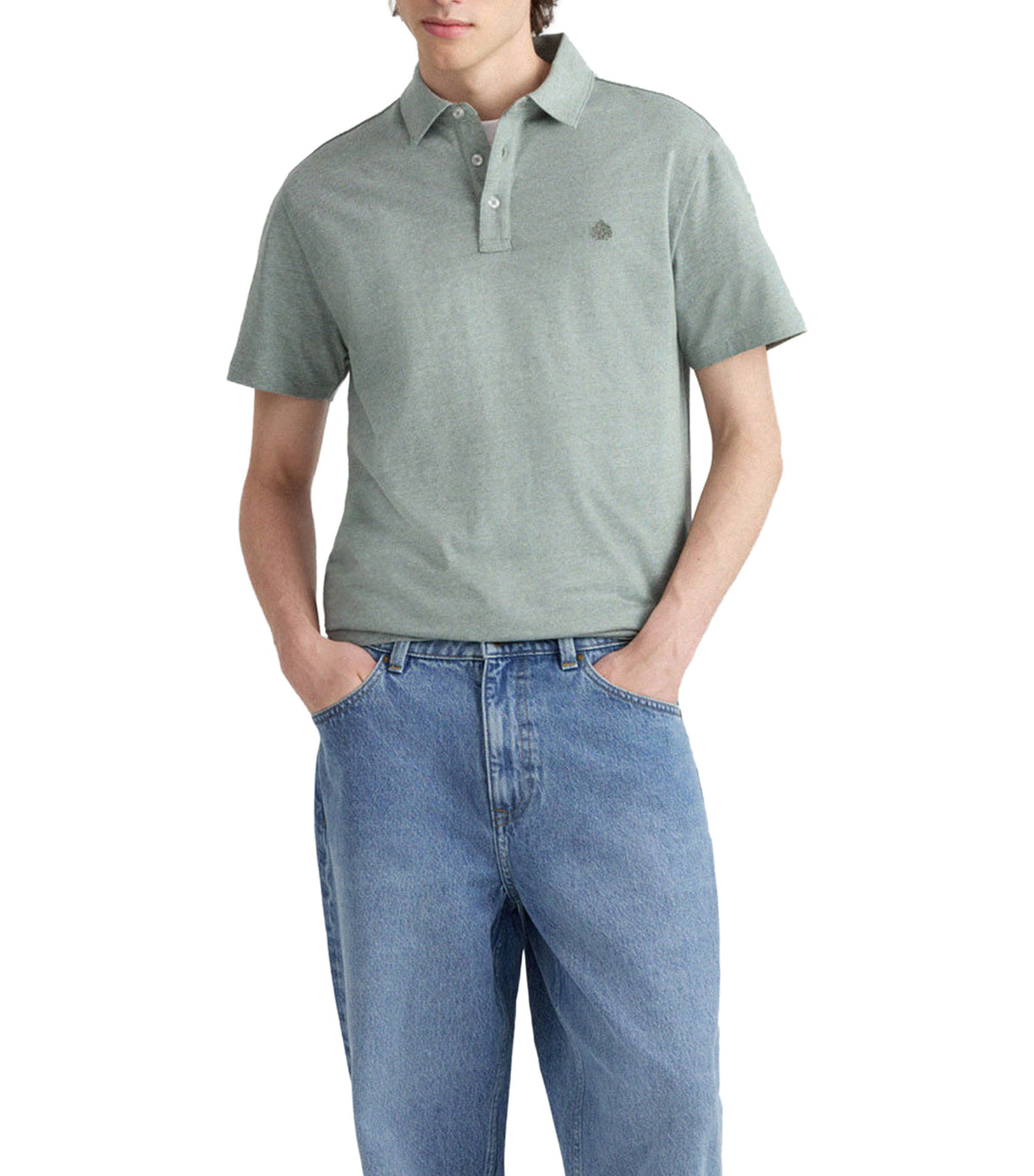 Slim Fit Micro-Striped Jersey Polo Shirt Green