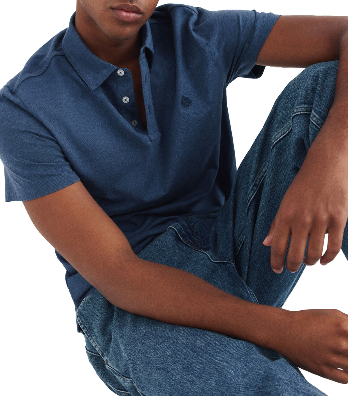 Slim Fit Micro-Striped Jersey Polo Shirt Medium Blue