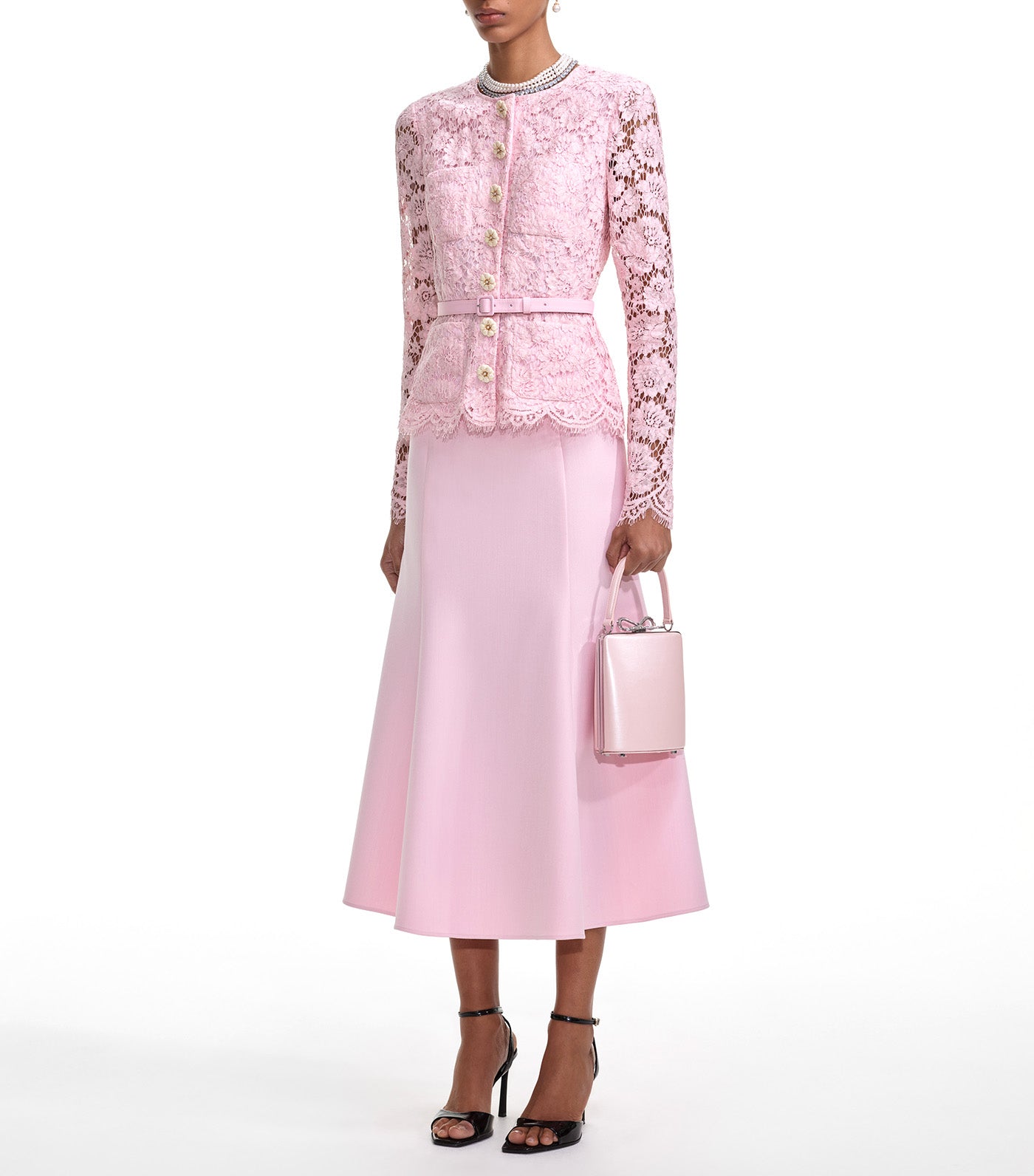Tailored Lace Midi Dress Pink