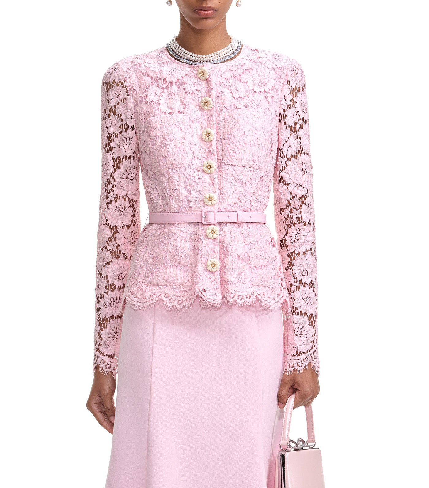 Tailored Lace Midi Dress Pink