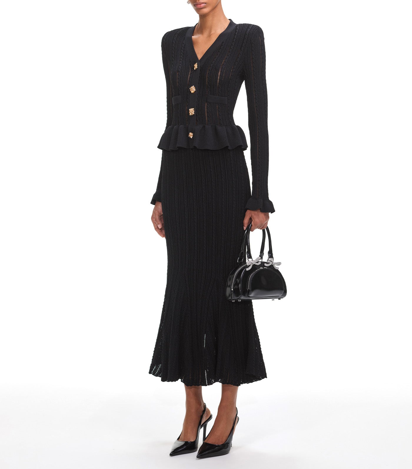 Knit Peplum Midi Dress Black