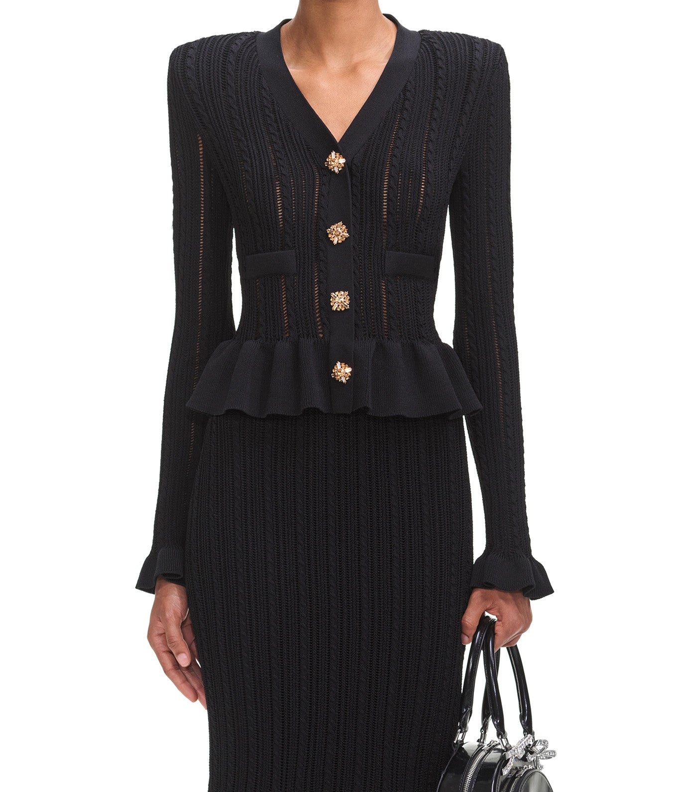 Knit Peplum Midi Dress Black