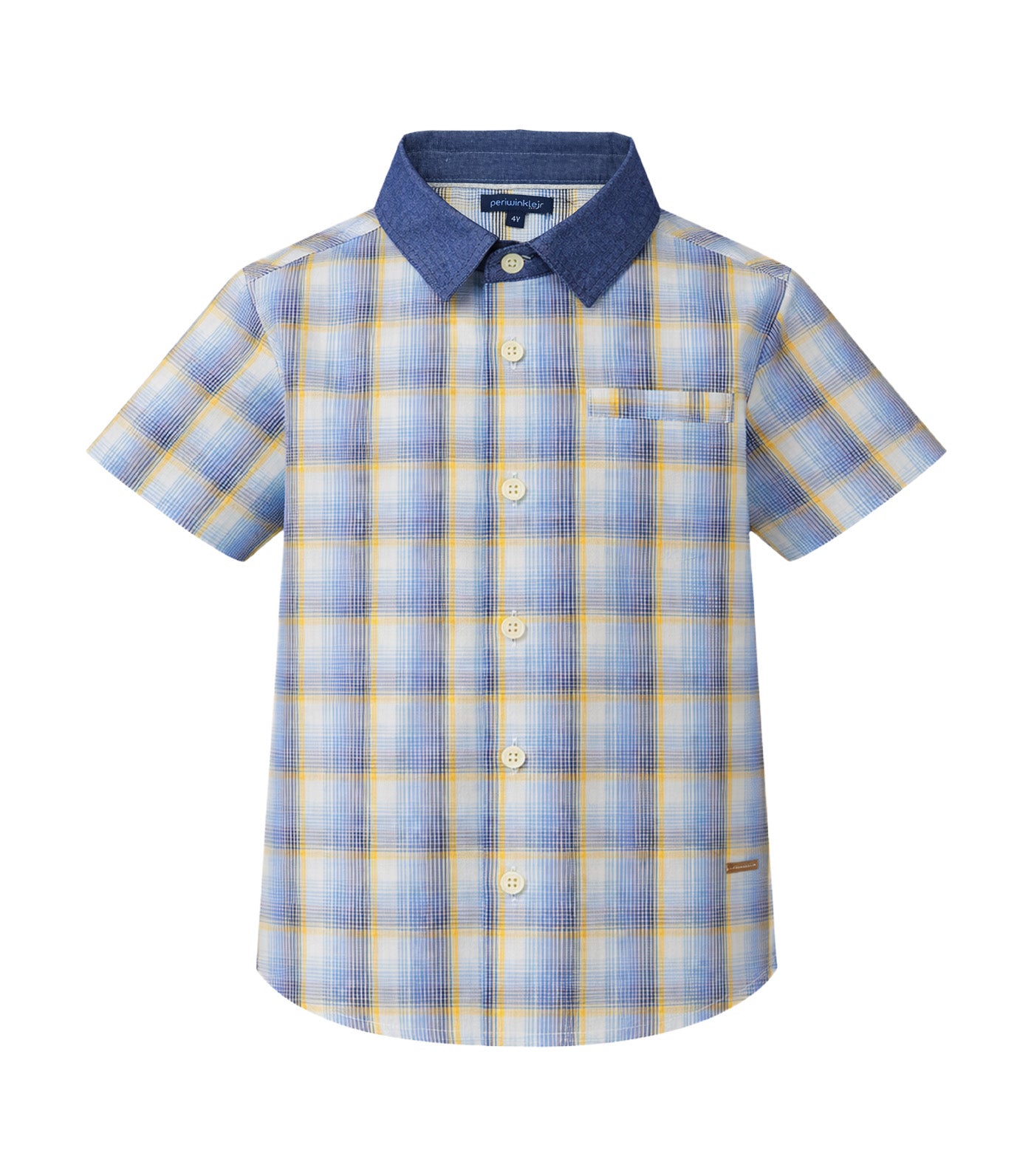 Periwinkle Mason Boys Button-Down Short Sleeves Yellow Checkered