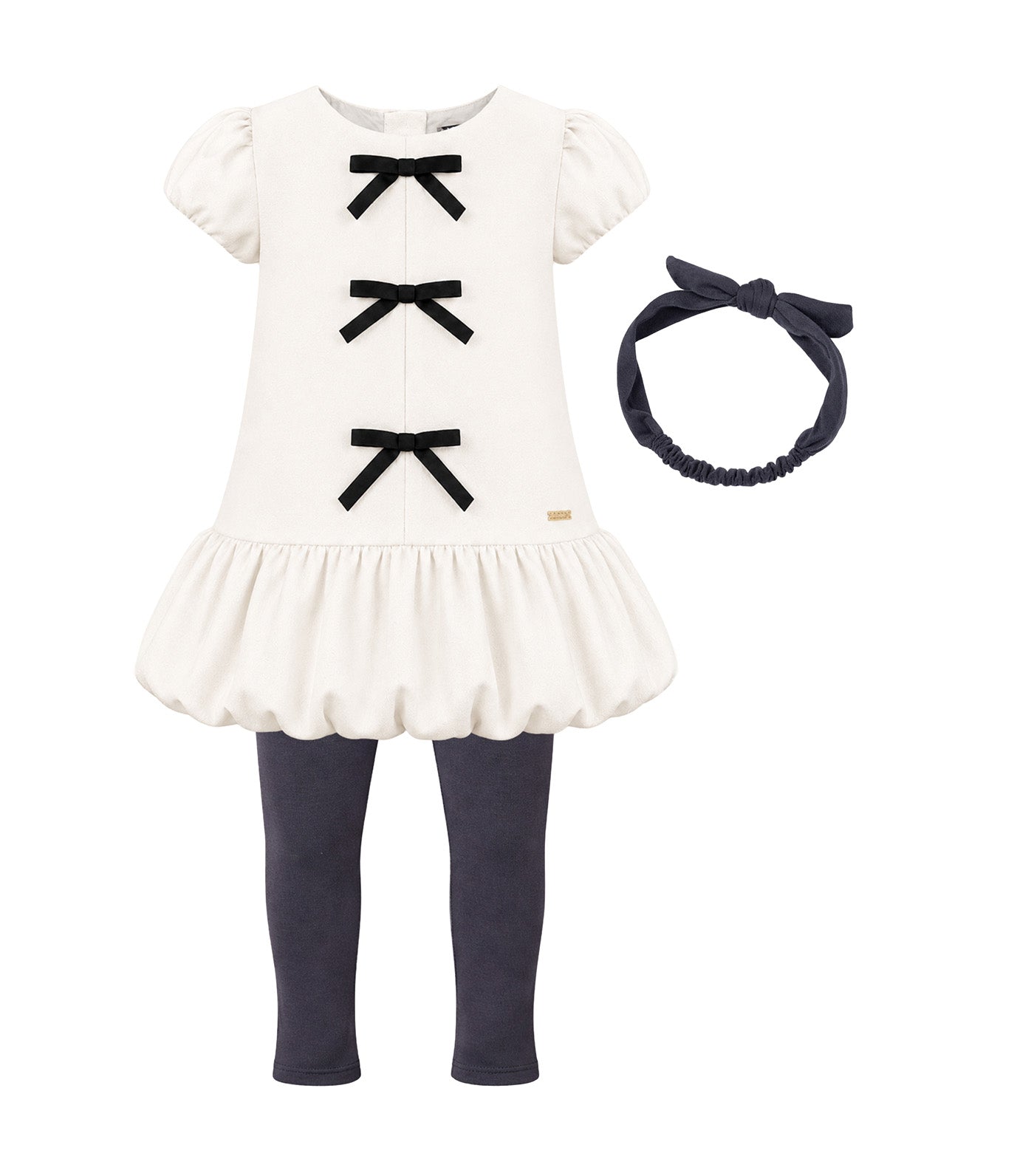 Sharlene Baby Girls Blouse and Pants Set with Accessory Ivory