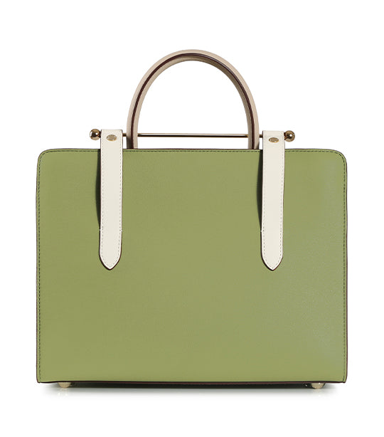 Strathberry Midi Leather Tote In Olive Vanilla Oat
