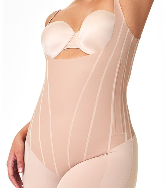 Total Contour Open-Bust Mid-Thigh Bodysuit Champagne Beige