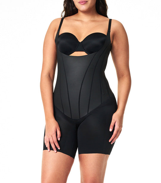 Total Contour Open-Bust Mid-Thigh Bodysuit Very Black