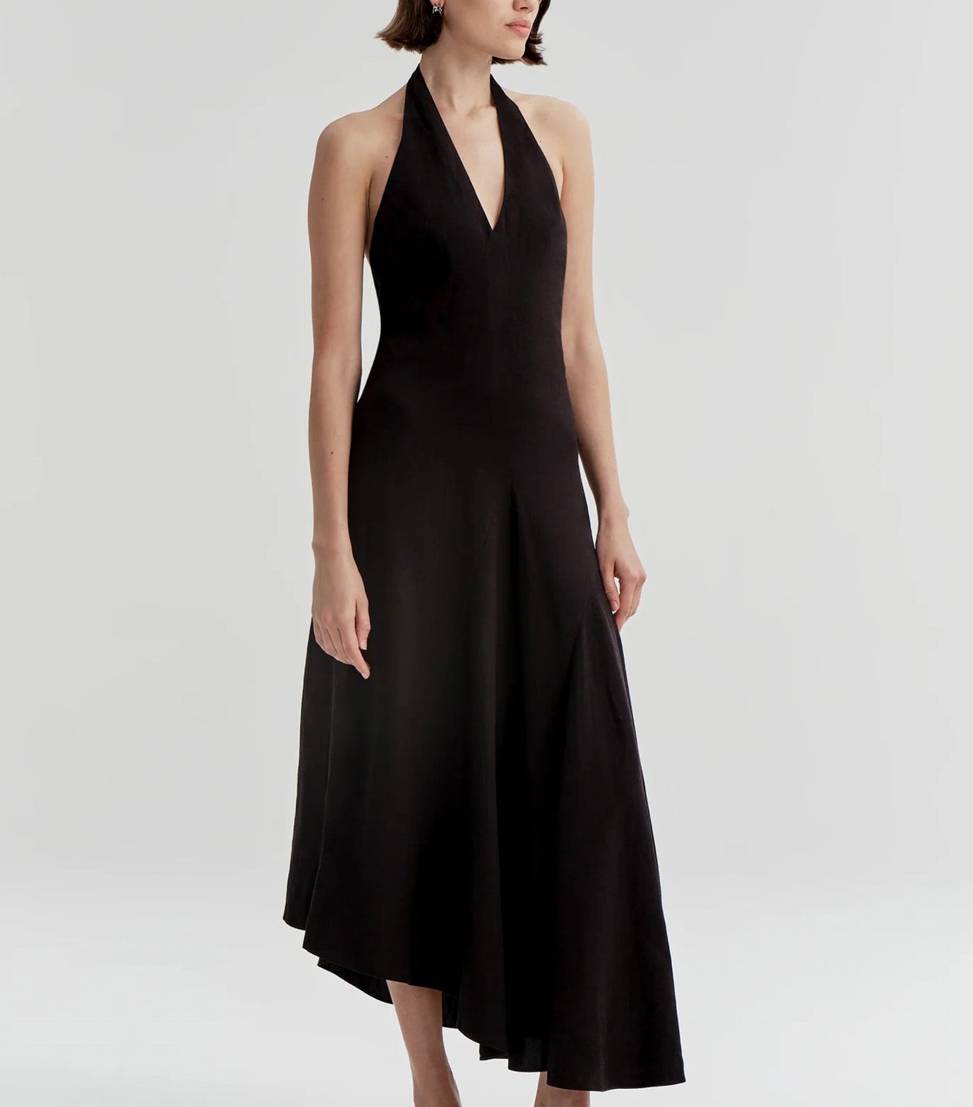 Celina Linen Halter Midi Dress Black