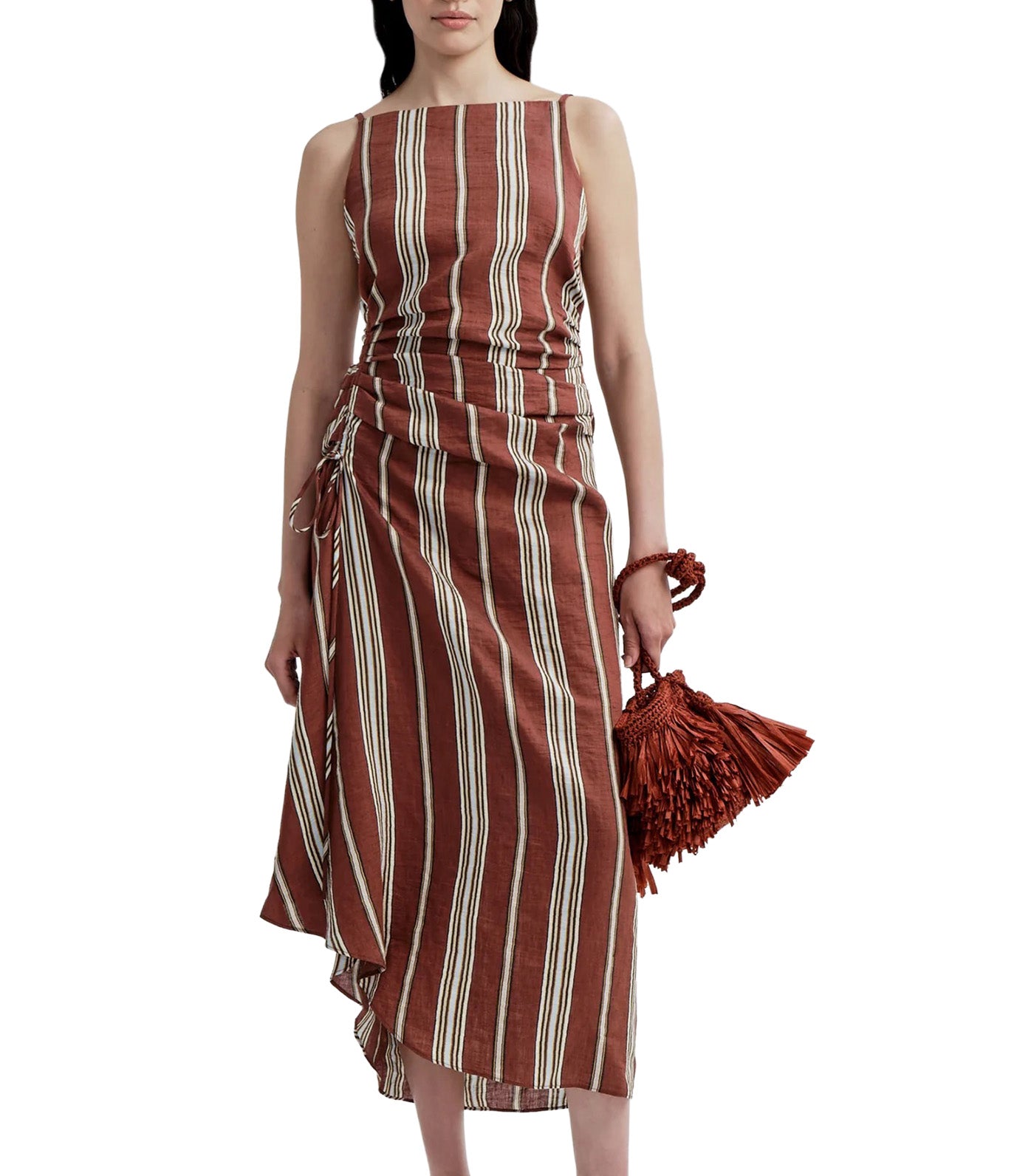 Naomi Striped Linen Midi Dress Brunette Multi