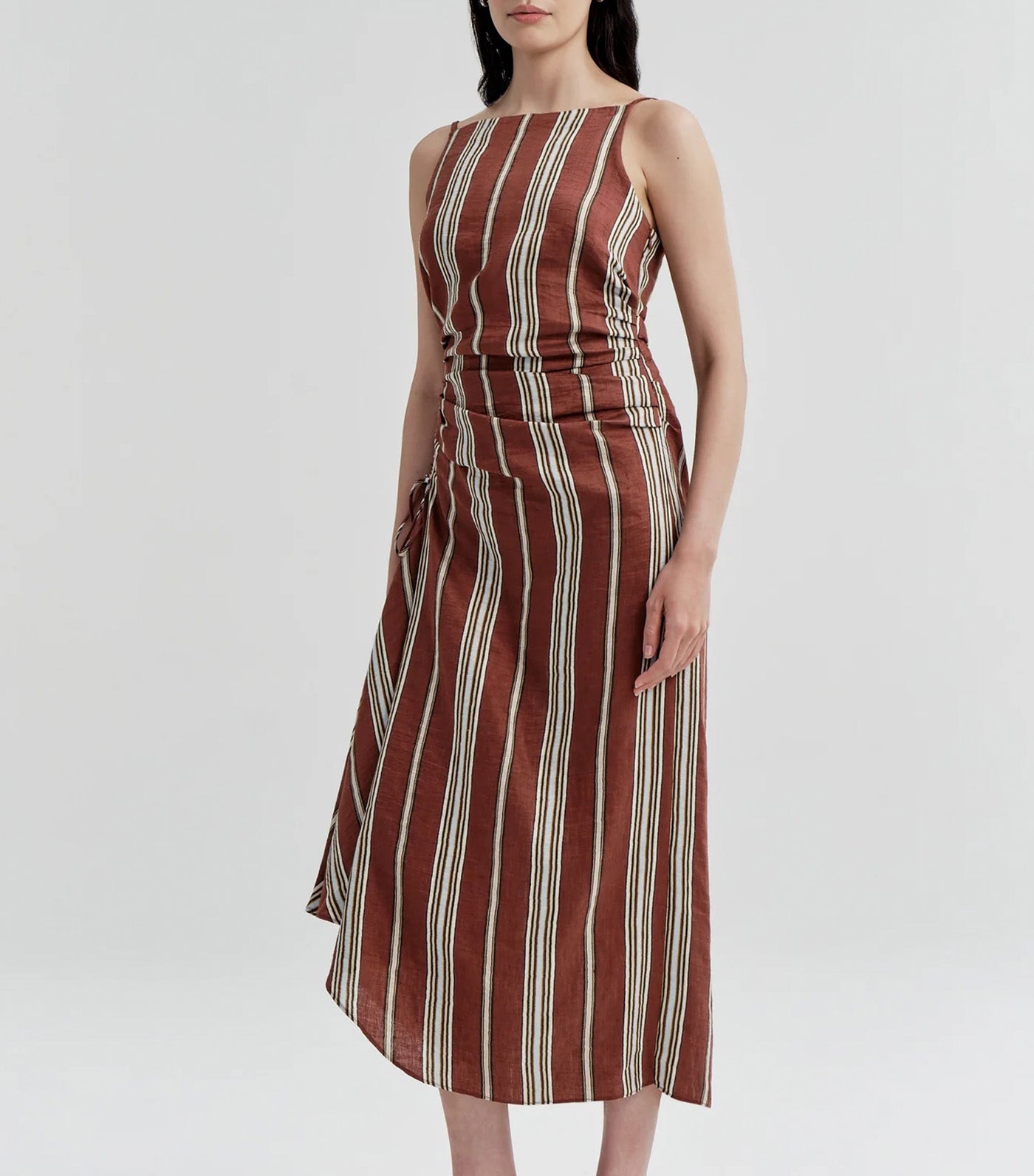 Naomi Striped Linen Midi Dress Brunette Multi