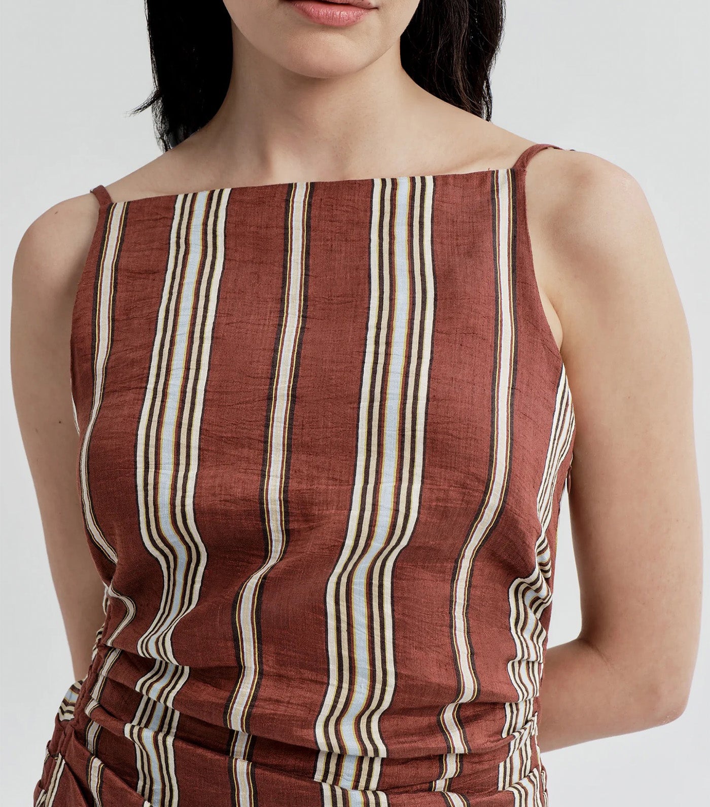 Naomi Striped Linen Midi Dress Brunette Multi