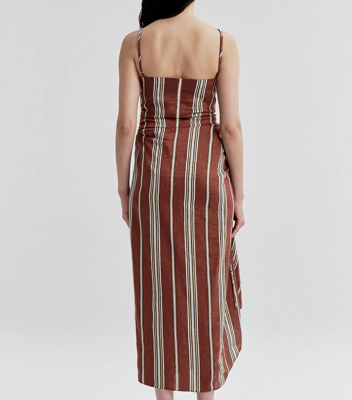 Naomi Striped Linen Midi Dress Brunette Multi