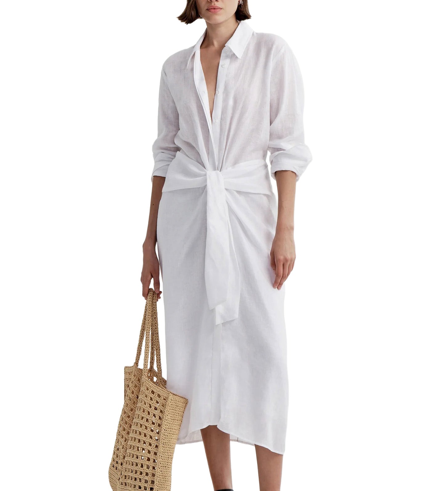 Mila Linen Midi Shirtdress White