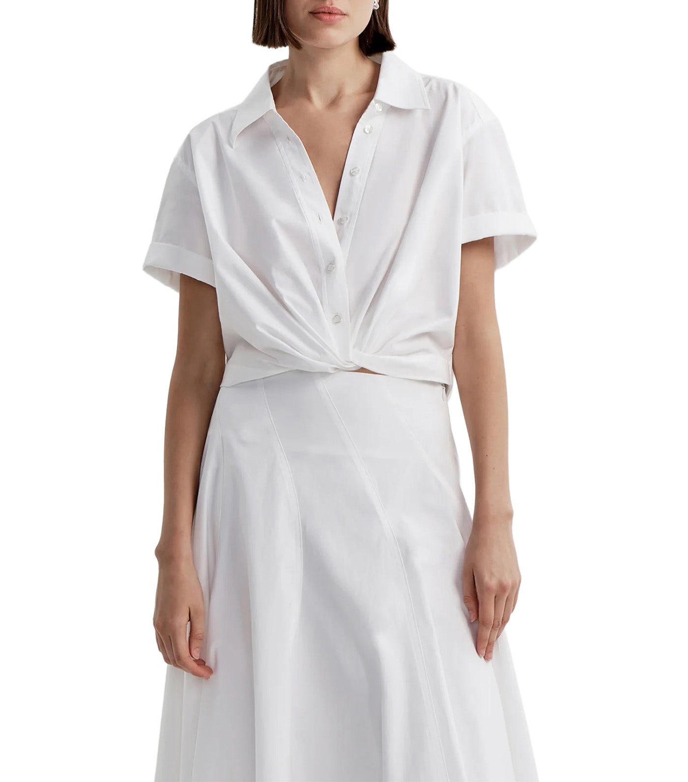 Lily Short Sleeve Cropped Cotton Shirt Bright White