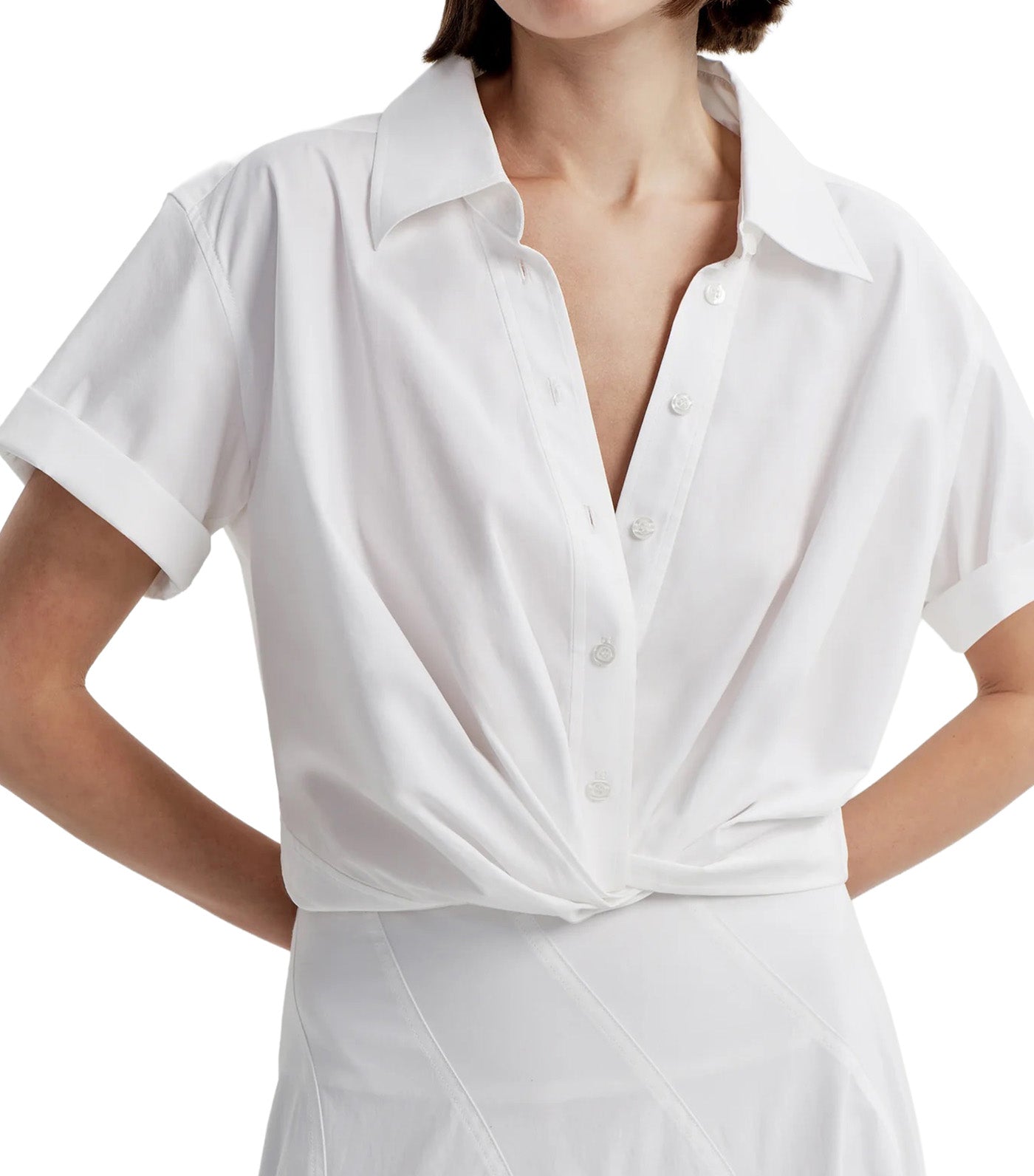 Lily Short Sleeve Cropped Cotton Shirt Bright White