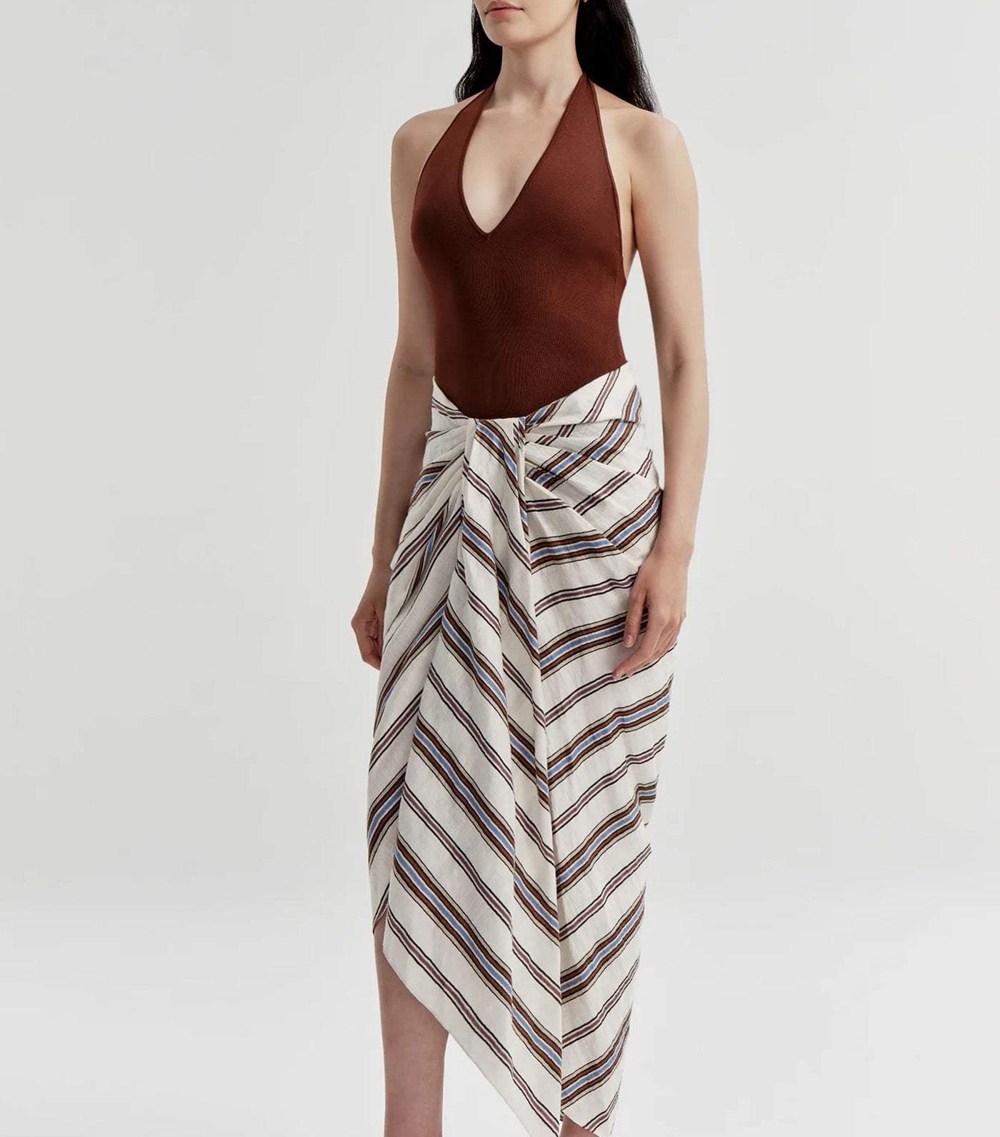 Rhodes Striped Linen Midi Skirt Panna Multi