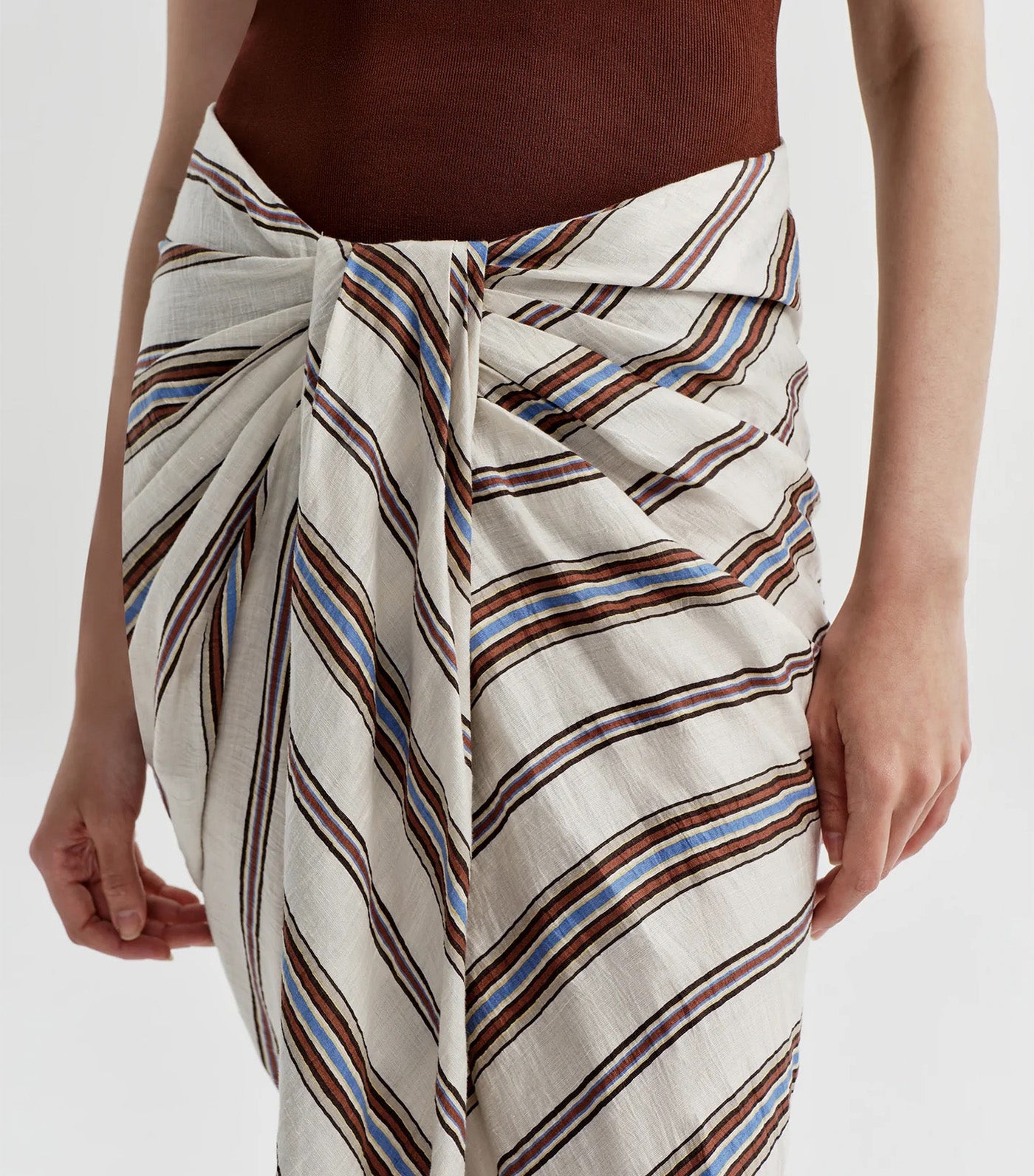 Rhodes Striped Linen Midi Skirt Panna Multi