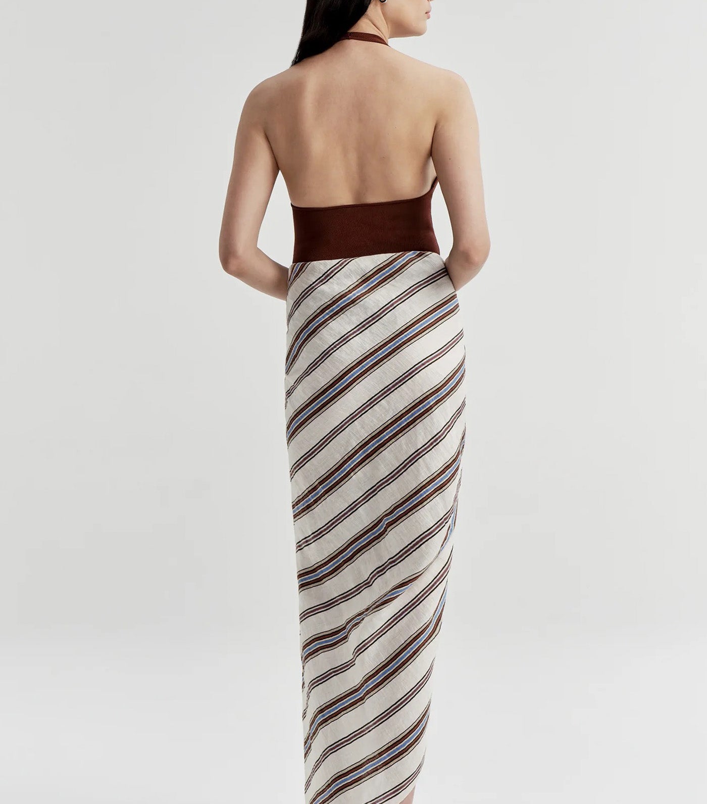 Rhodes Striped Linen Midi Skirt Panna Multi