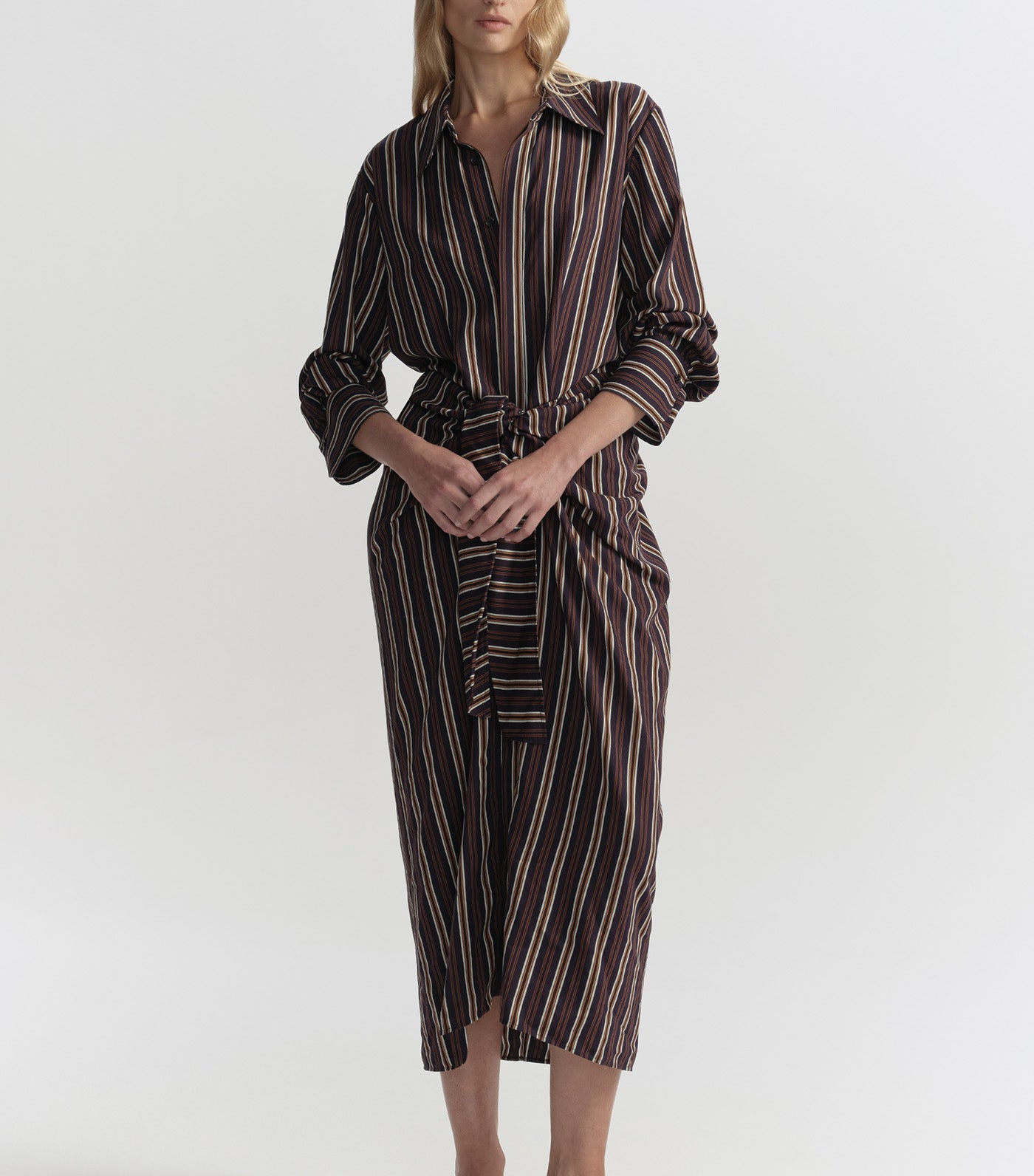 Mila Striped Midi Shirtdress Night Blue/Mint