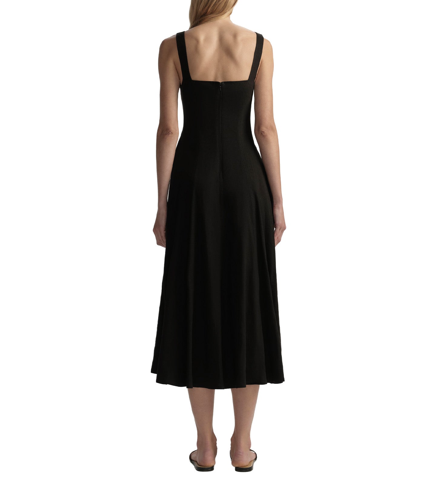 Hayes Button Front Linen Midi Dress Black