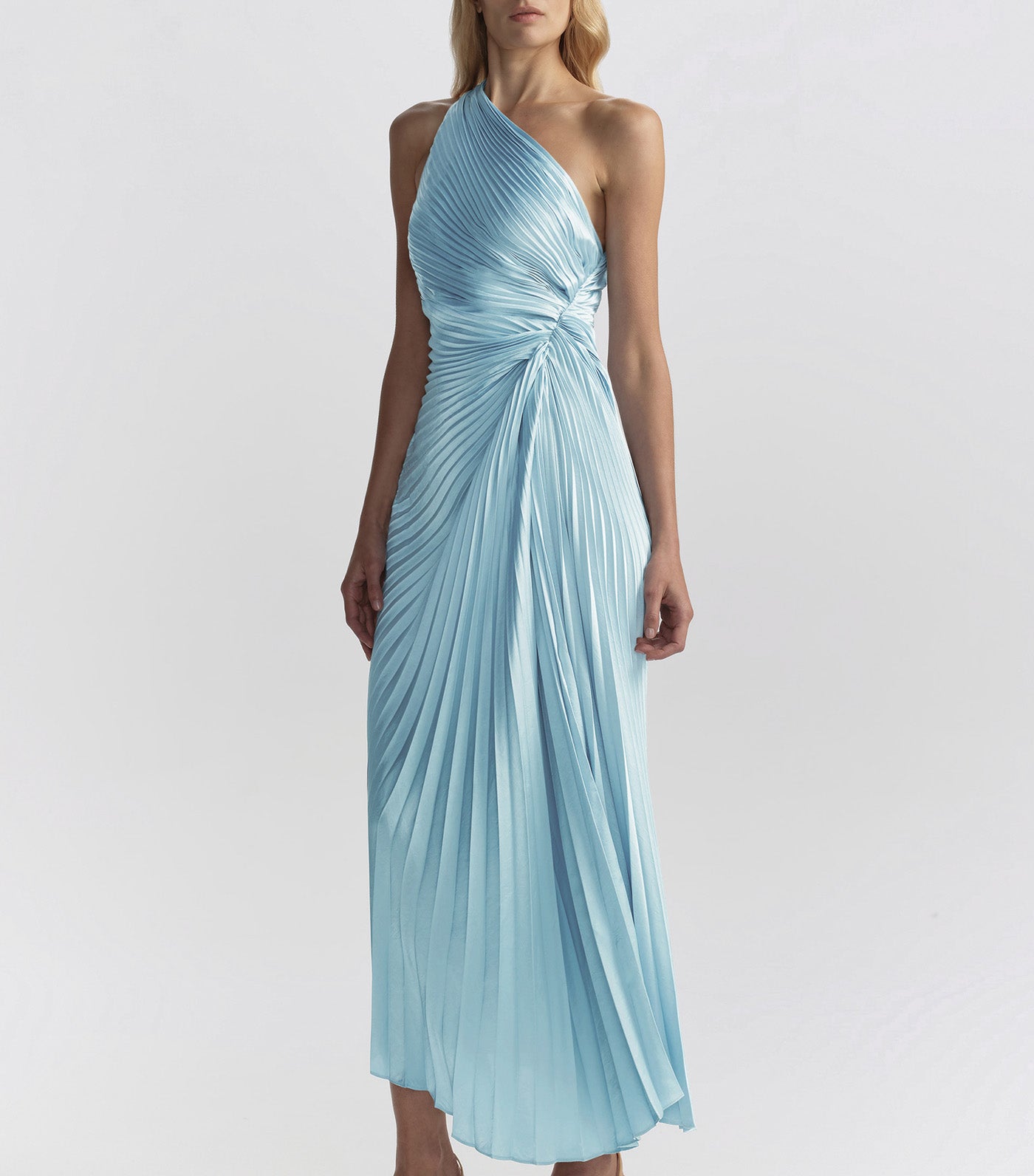 Lara Satin Pleated Midi Dress Delphinium Blue