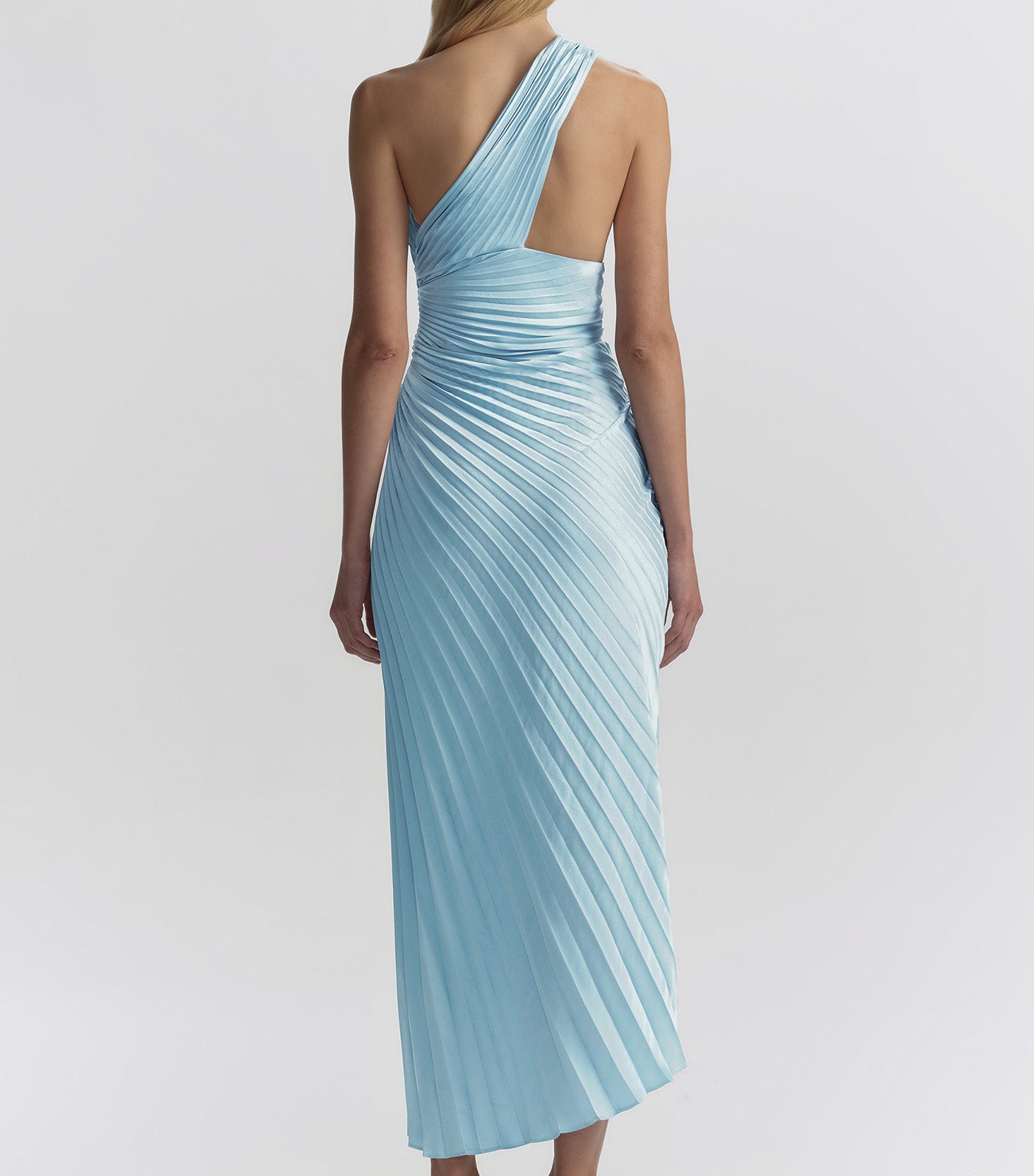 alc pleated midi dress ALC Lara Satin Pleated Midi Dress Delphinium Blue