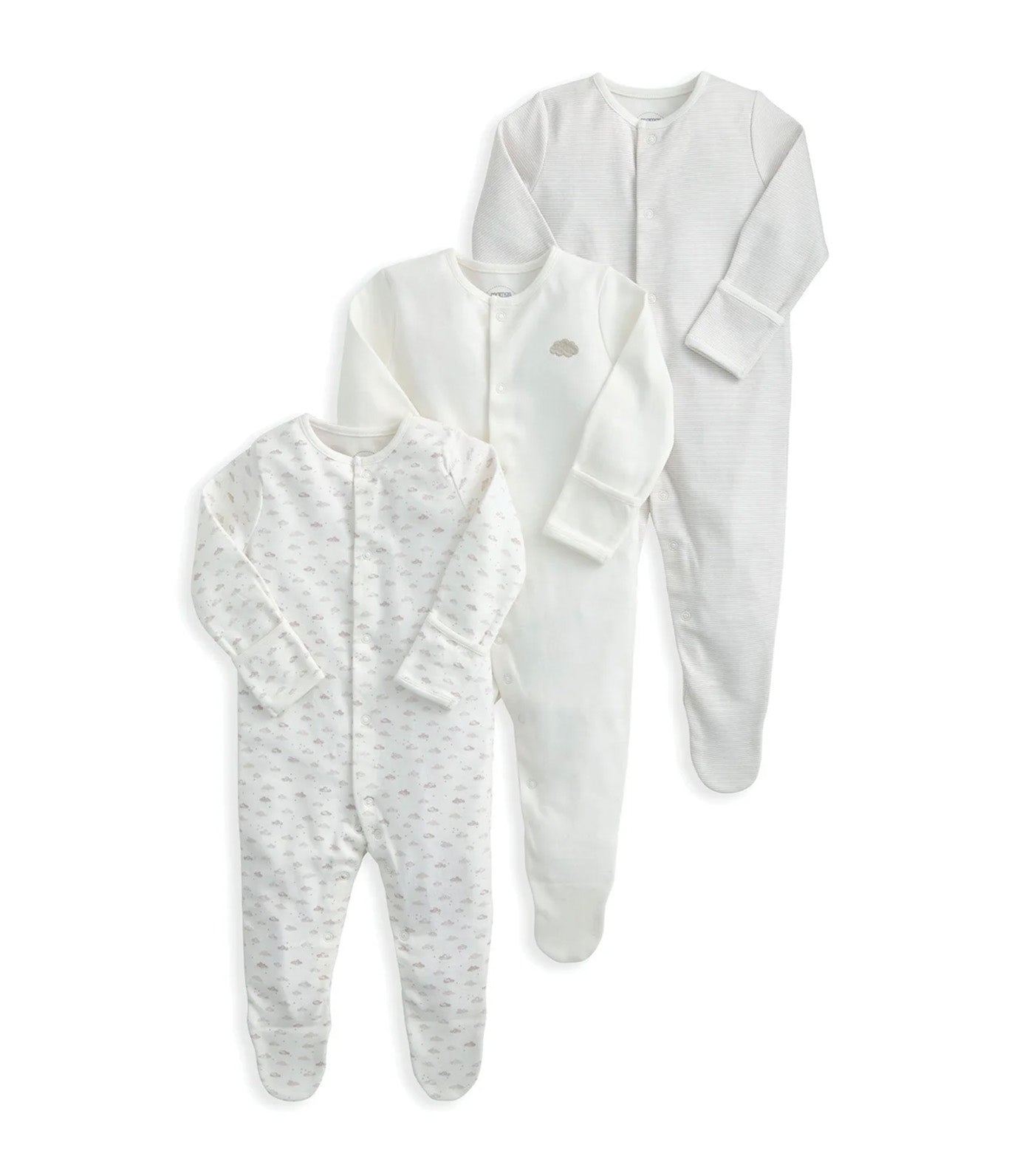Sleepsuits (Pack of 3) - Cloud Stripe and Placement Prints