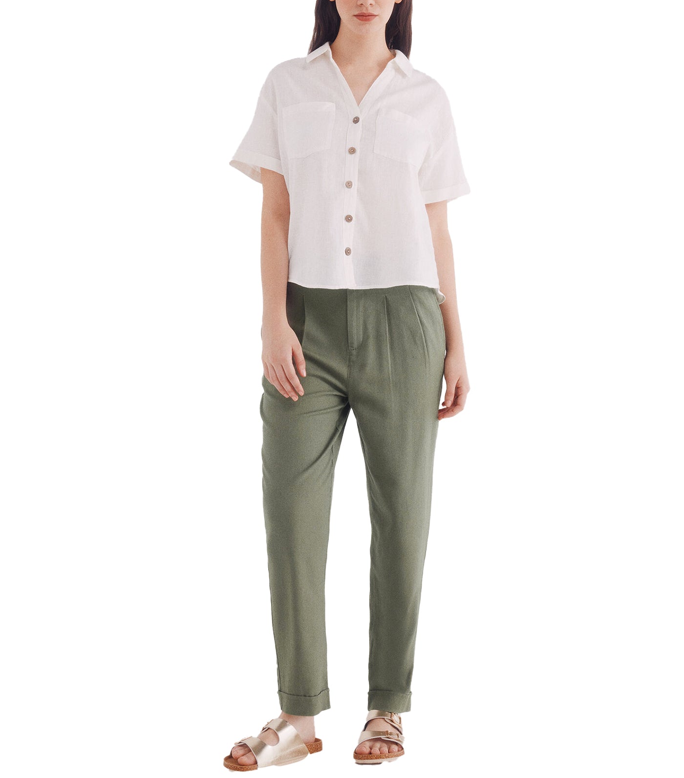 Short Sleeve Cotton Linen Shirt for Women