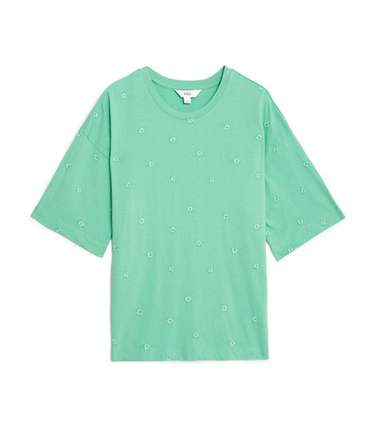 Pure Cotton Printed Oversized T-Shirt Green Mix